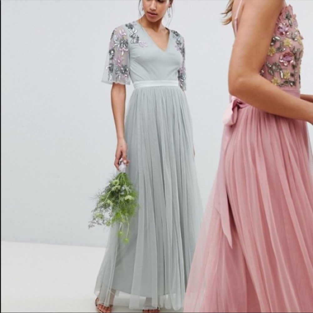 Embroidered Sleeve Maxi Dress